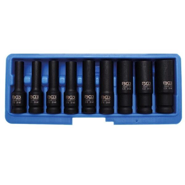 BGS Kraft-E-Profil-Steckschlüssel-Einsätze, 12,5 (1/2), tief, E10 - E24, 9-tlg.