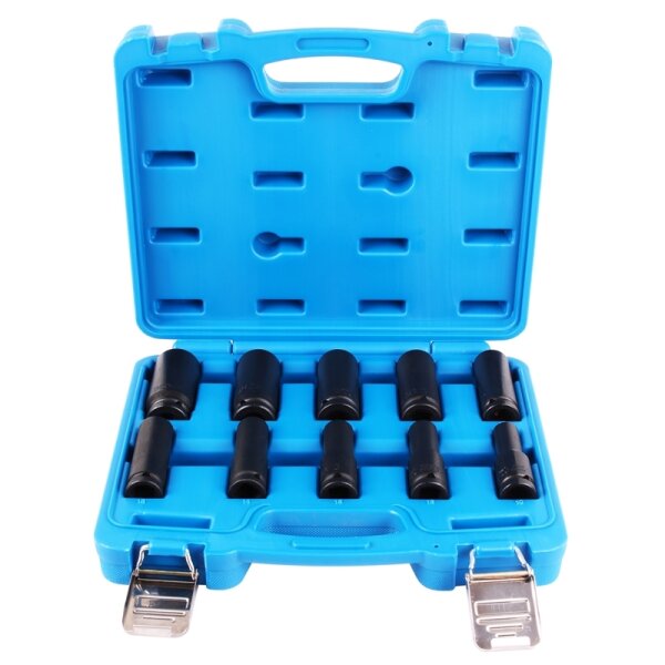 BGS Kraft-Steckschlüssel-Einsatz-Satz Sechskant, tief | Antrieb Innenvierkant 12,5mm (1/2") | SW 10-24mm | 10-tlg: