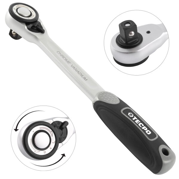 TECPO Umschaltknarre 1/2 Zoll 72 Zähne feinverzahnt, 512 nM