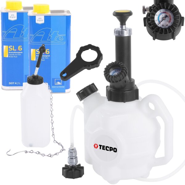 TECPO Bremsenentlüftungsgerät + ATE Bremsflüssigkeit SL6 2x 1L