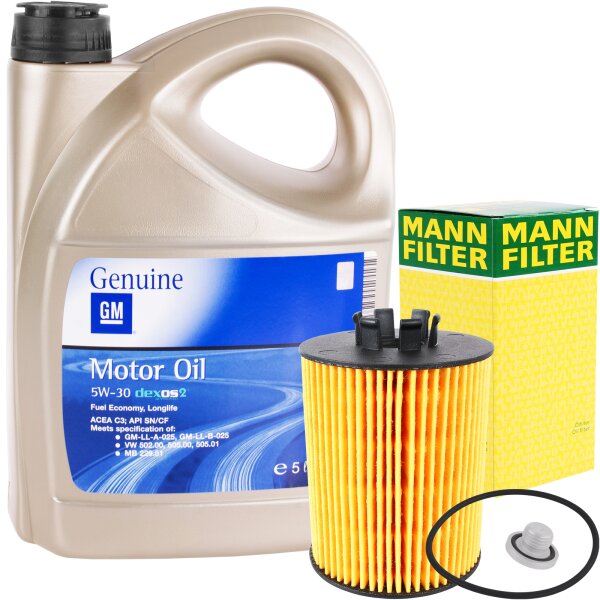 MANN-FILTER Ölfilter + OPEL GM 5W-30 Dexos2 Motoröl, 5L