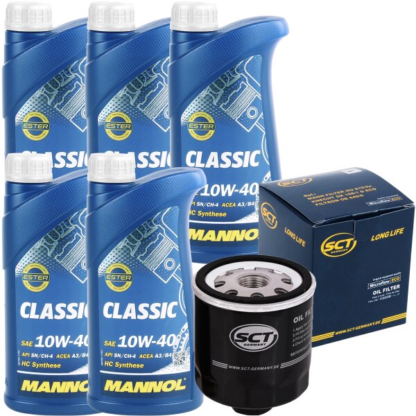 SCT Ölfilter + MANNOL Classic 10W-40, 5x1 Liter