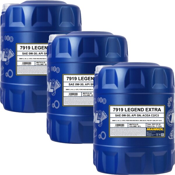 3x MANNOL Legend Extra 0W-30, 20L