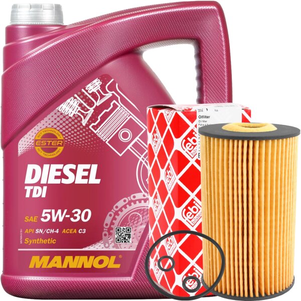 FEBI Ölfilter + MANNOL Diesel TDI 5W-30 Motoröl, 5 Liter
