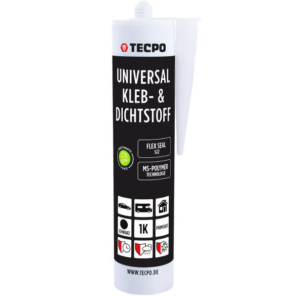 TECPO Universal Klebe- und Dichtstoff FLEX SEAL 522 SCHWARZ 1K MS-Polymer UV-stabil und witterungsbeständig