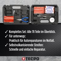 TECPO Reifenreparatur Set, 78-teilig + 50x Reifen Reparaturstopfen