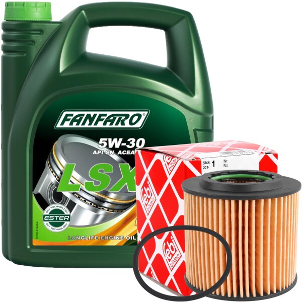 FEBI BILSTEIN Ölfilter + FANFARO LSX 5W-30 LL, 5 Liter