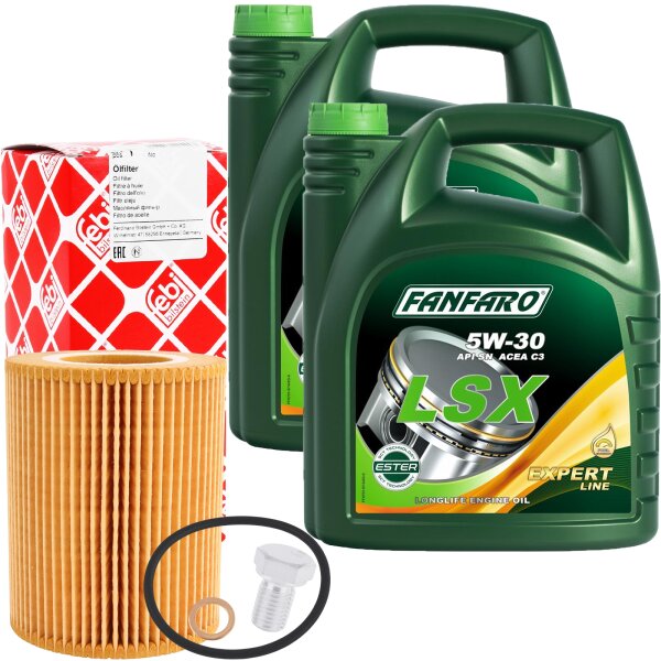 FEBI BILSTEIN Ölfilter + Schraube + FANFARO 5W-30 LSX Longlife III, 2x5 Liter