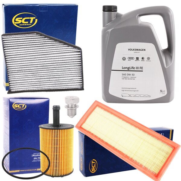 Inspektionspaket Set Filter Set + Original VAG Motoröl 0W-30, 5L