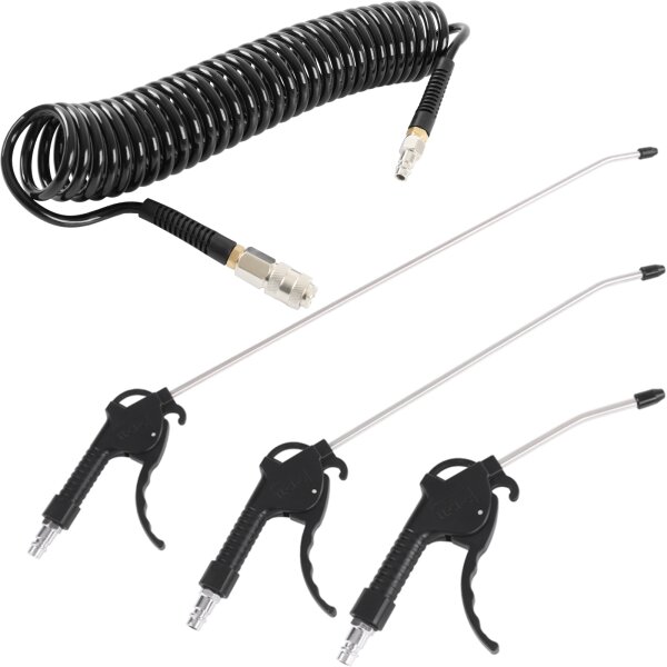 TECPO Ausblaspistolen-Satz, 3-tlg + Druckluft Spiralschlauch 6 m