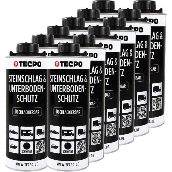 12x TECPO Unterbodenschutz Überlackierbar Schwarz, 1000 ml
