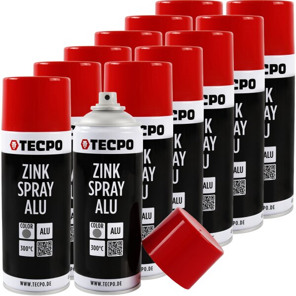 12x TECPO Zink Spray ALU Hell 400 ml bis 300°C Grundierung Rostschutz Korrosionsschutz