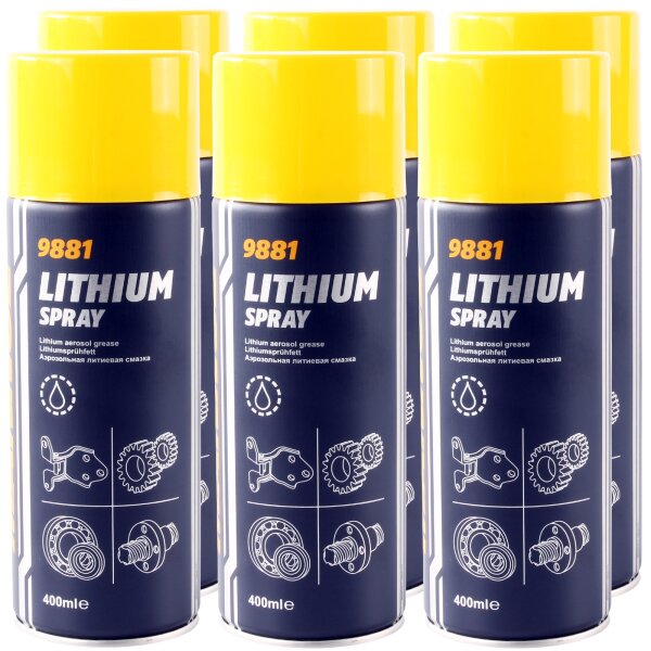 6x MANNOL Lithium Spray, 400 ml