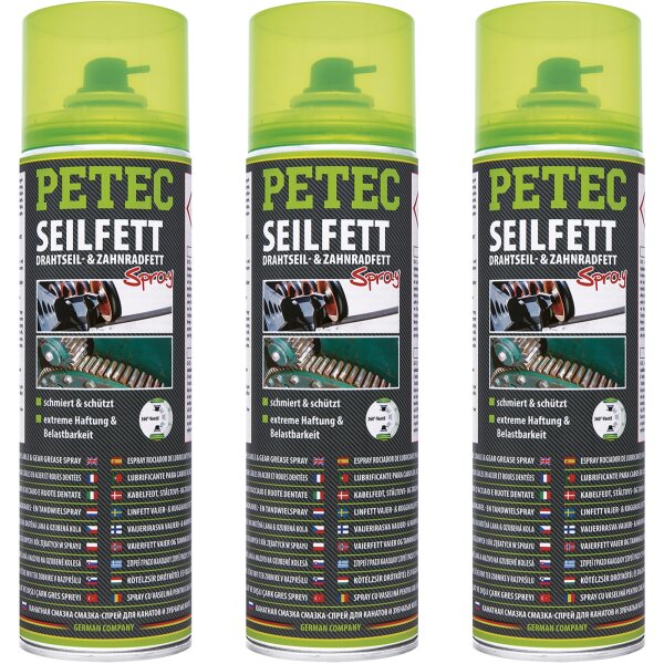 3x PETEC Seilfett, Drahtseil- & Zahnradfett Spray, 500 ml