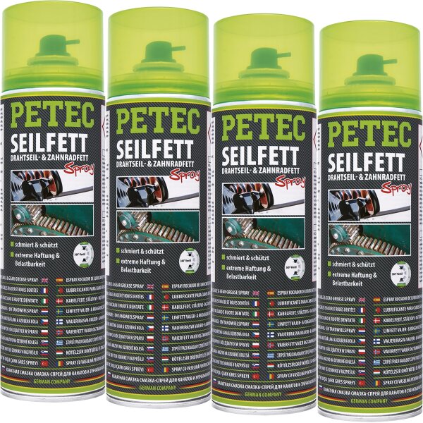 4x PETEC Seilfett, Drahtseil- & Zahnradfett Spray, 500 ml