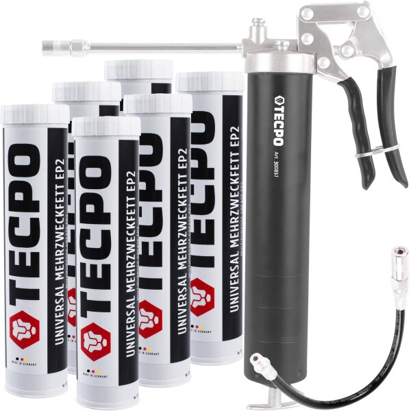 TECPO Einhand-Fettpresse + 6x Universal Mehrzweckfett EP2, 400g