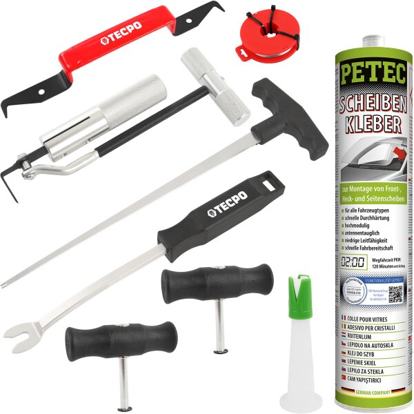 TECPO Windschutzscheibe-Reparaturset + PETEC Scheibenkleber, 310 ml