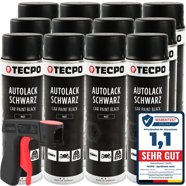 12x TECPO Autolack schwarz matt 500 ml + Pistolengriff