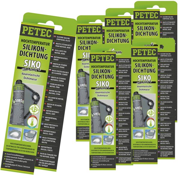 6x PETEC Hochtemperatur-Silikondichtung, dauerelastisch schwarz, 70mL