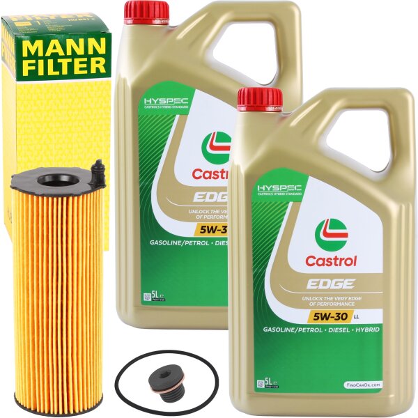 MANN-FILTER Ölfilter + Schraube + CASTROL 5W-30 EDGE TITANIUM FST, 10 Liter