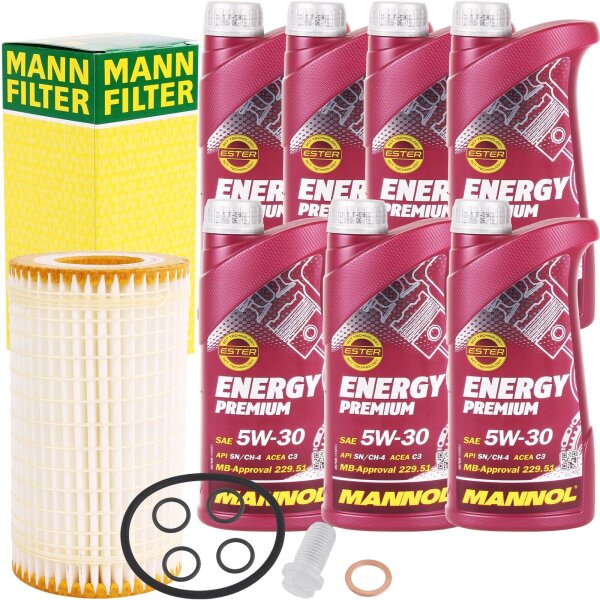 MANN-FILTER Ölfilter + Schraube + 7L MANNOL Premium 5W-30