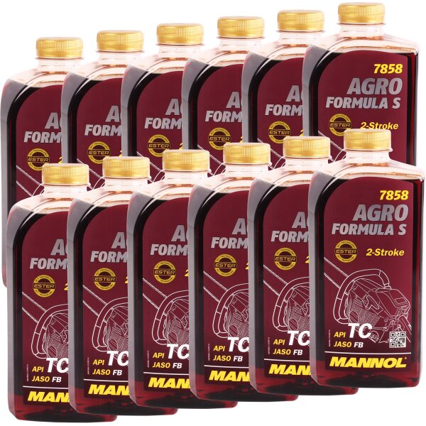 12x MANNOL 2-Takt Öl Agro Formula S, 1L