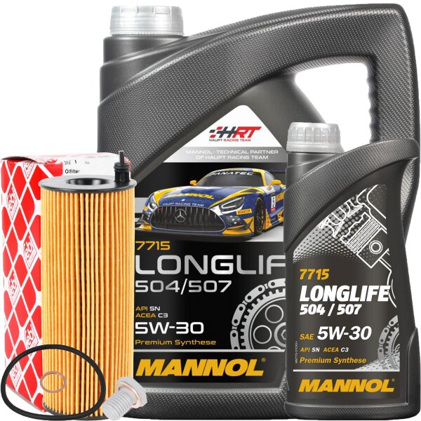 FEBI BILSTEIN Ölfilter + MANNOL Longlife 504.00 / 507.00 5W-30, 6 Liter