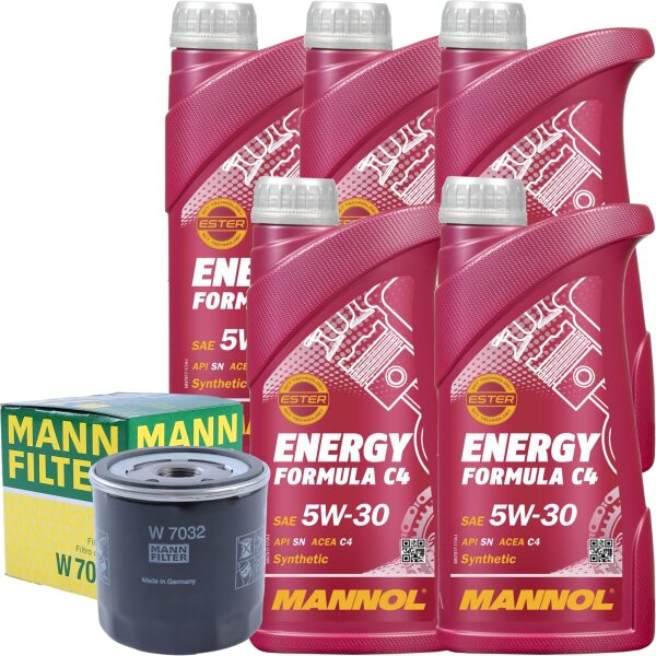 MANN-FILTER W7032 Ölfilter + MANNOL 5W-30 ENERGY FORMULA C4,5x 1 L