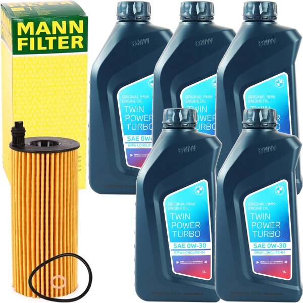 MANN-FILTER Ölfilter + Original BMW 0W-30 Twin Power Turbo Longlife-04, 5 Liter