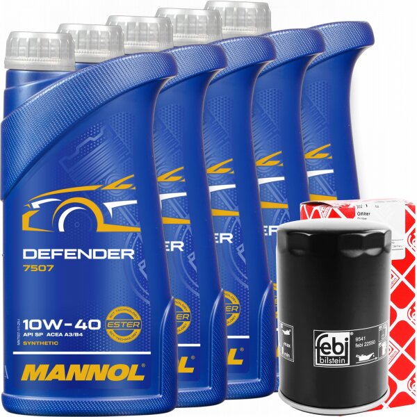 FEBI BILSTEIN Ölfilter + MANNOL Defender 10W-40, 5x1 Liter