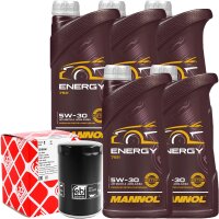 FEBI BILSTEIN Ölfilter + MANNOL 5W-30 ENERGY, 5x1 Liter