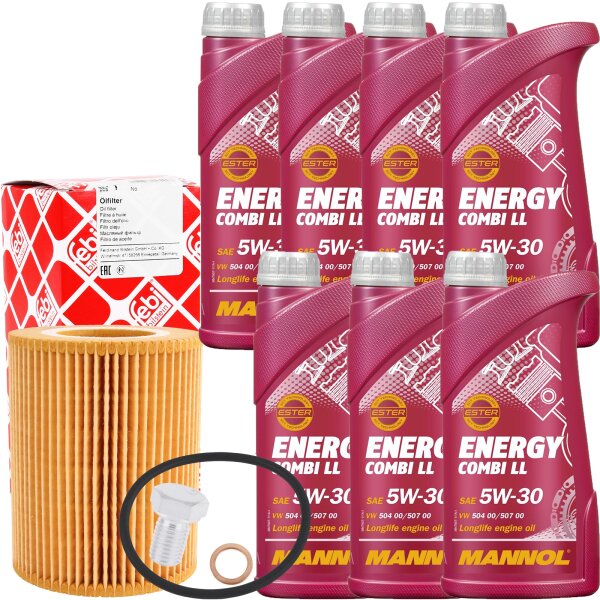 FEBI BILSTEIN Ölfilter + Schraube + MANNOL Combi LL 5W-30, 7x1 Liter