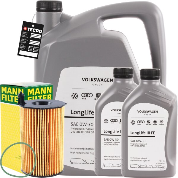 MANN-FILTER Ölfilter + OE VAG Motoröll 0W-30, 7 L + Ölzettel