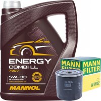 MANN-FILTER W7032 Ölfilter + MANNOL Energy Combi LL 5W-30 API SN, 5L