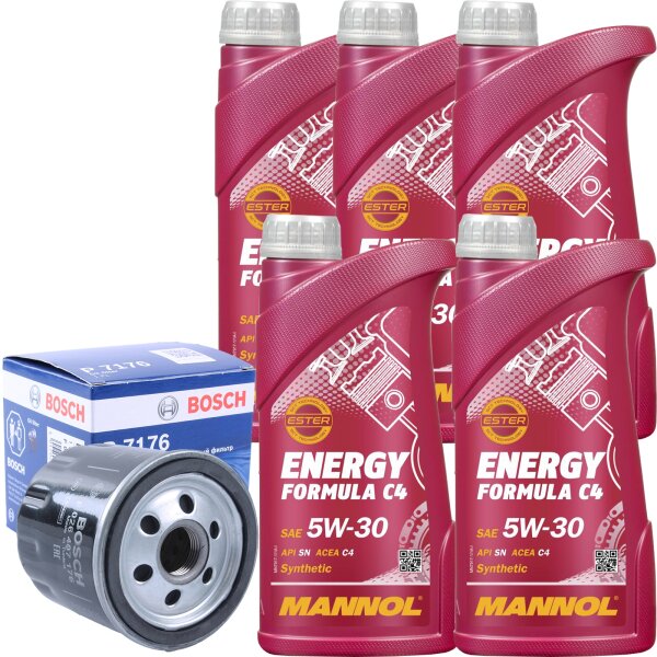 BOSCH F026407176 Ölfilter + MANNOL Energy Formula C4 5W-30, 5x 1 L