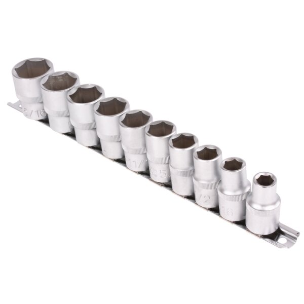 BGS Steckschlüsseleinsatz-Set, 12,5 (1/2), 6-kant, in ZOLL, 3/8" - 15/16", 10-tlg