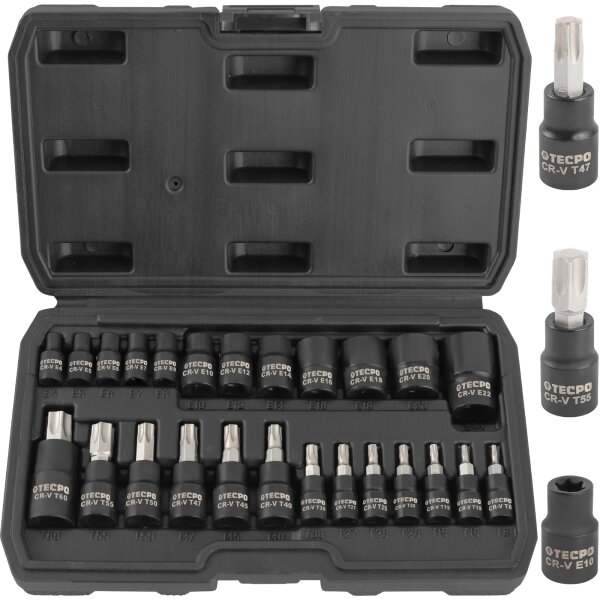 TECPO Steckschlüssel-Satz T-Profil (für Torx) und E-Torx, 25-teilig