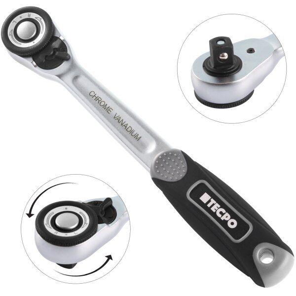 TECPO Umschaltknarre 3/8 Zoll 72 Zähne feinverzahnt, 202 Nm