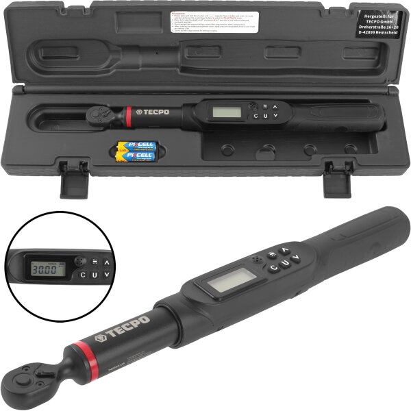 TECPO Digitaler Drehmomentschlüssel 1/4" 6,3 mm 1,5–30 Nm mit Display und Speicherfunktion