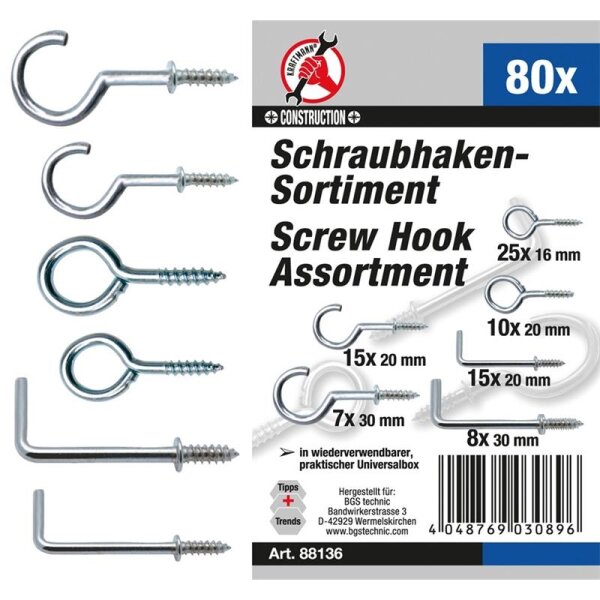 BGS DIY Schraubhaken-Set, 80-tlg.