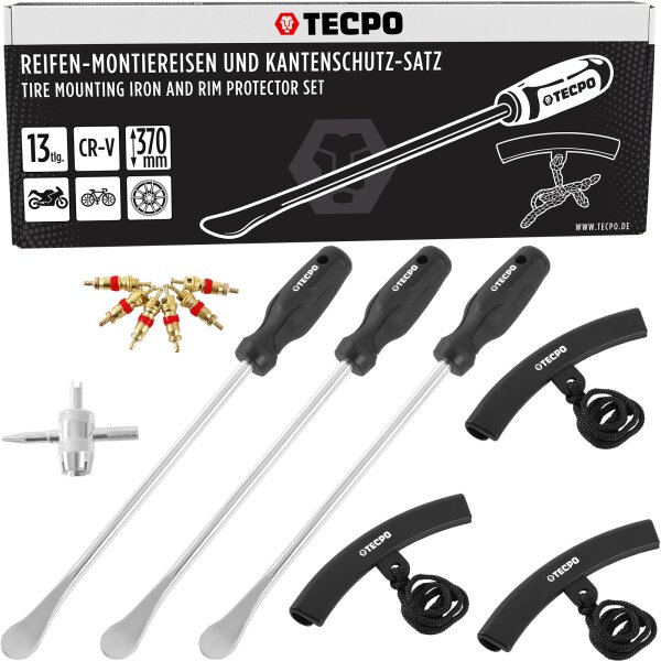 TECPO Reifen Montiereisen und Felgenkantenschutz Satz für Motorrad Fahrrad 13-tlg.
