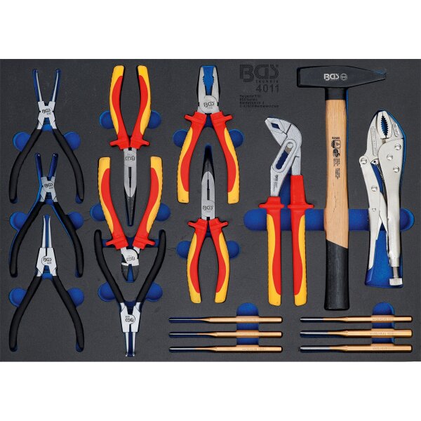 BGS Werkstattwageneinlage: Zangensortiment, Hammer, Splintentreiber, 17-tlg.