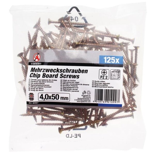BGS DIY Mehrzweckschrauben 4,0 x 50 mm, 125 Stück