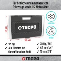 TECPO Zoll Steckschlüssel Satz 92-tlg. Werkzeugkoffer britisch