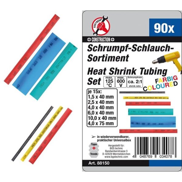 BGS DIY Schrumpf-Schlauch-Sortiment, farbig, 90-tlg.