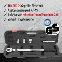 TECPO Drehmomentschlüssel 1/2 Zoll, 40-210 Nm + Stecknüsse 17-19-21 mm
