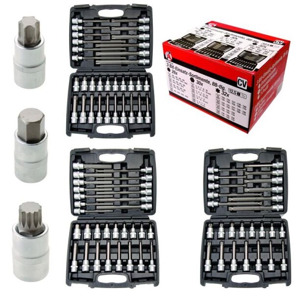 BGS DIY 3 Bit-Einsatz-Sets: Innenvielzahn, Innensechskant, T-Profil, 12,5(1/2)