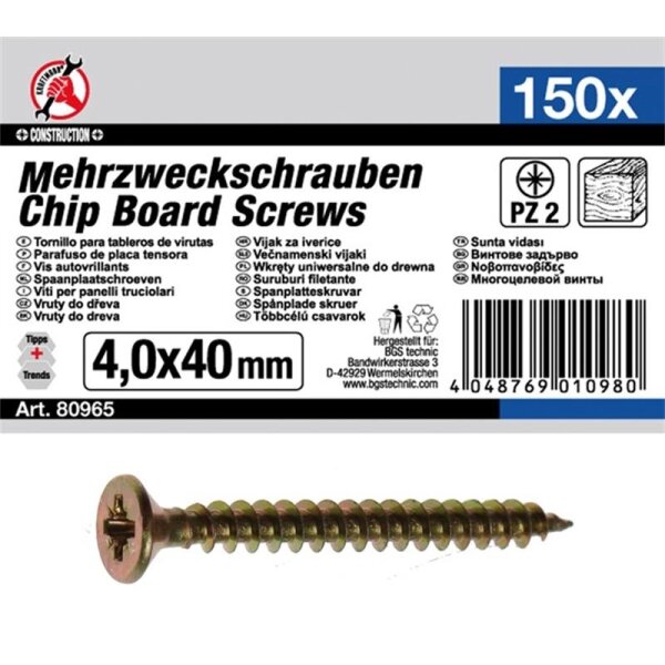 BGS DIY Mehrzweckschrauben 4,0 x 40 mm, 150 Stück