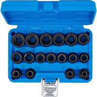 BGS Kraft-Steckschlüssel-Einsatz-Satz Sechskant, extra flach | Antrieb Innenvierkant 12,5mm (1/2") | SW 8-24mm | 17-tlg.