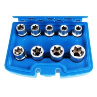 BGS Steckschlüssel-Einsatz-Satz E-Profil | Antrieb Innenvierkant 12,5mm (1/2") | SW E10 - E24 | 9-tlg.